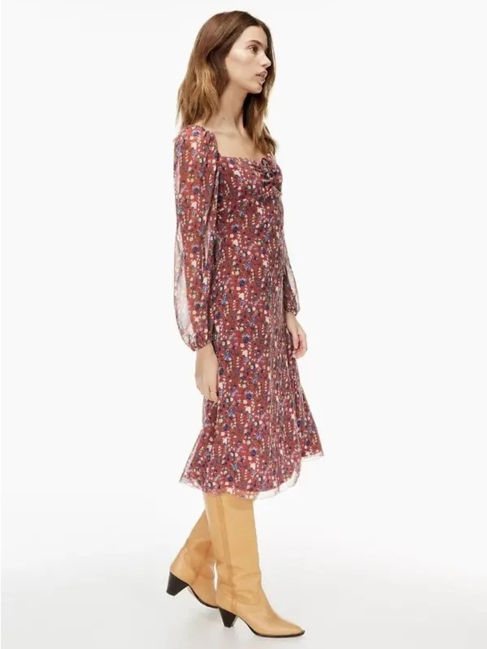 Aritzia Wilfred Jaqueline Floral Square-Neck Midi Dress in Rust 16 XL
